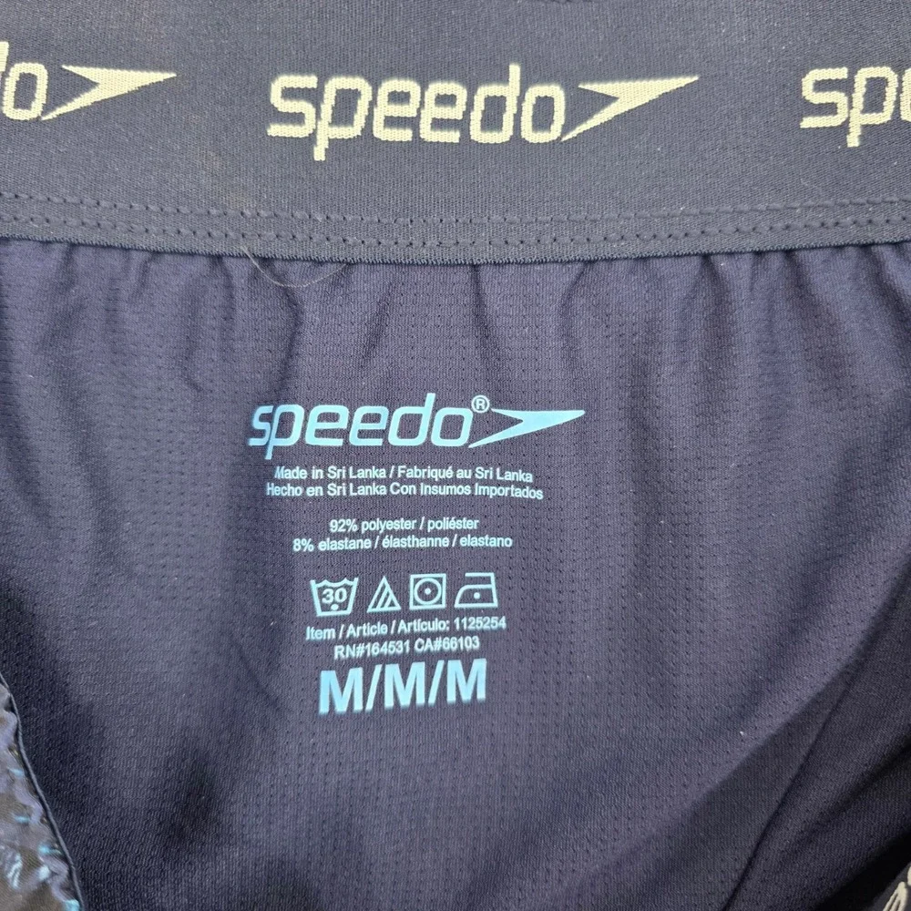 Speedo Tech Volley Mens Swim Shorts Blue Geometric Print UPF 50+ Medium NWT